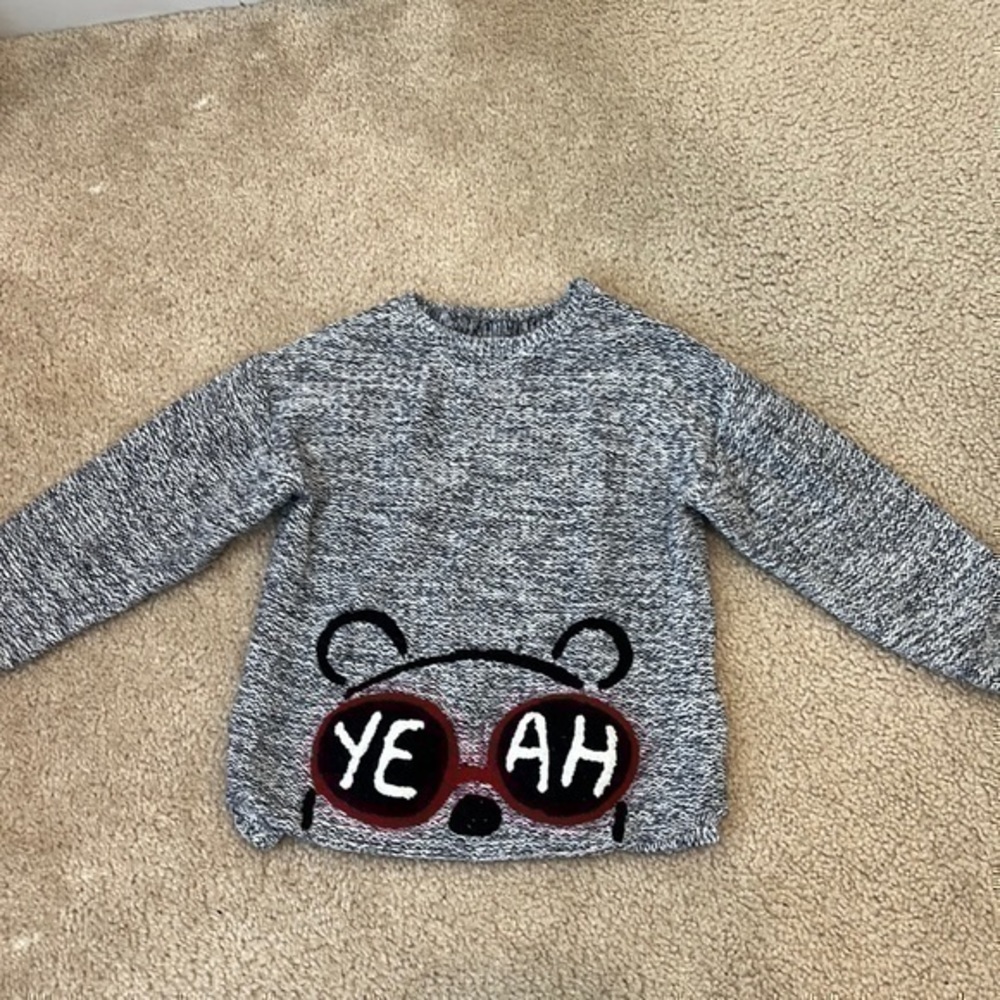Zara Knit Wear Gray Sweatshirt Bear Long Sleeve
